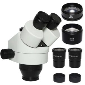 Mikroskop 3.5X-90X Simul-fokal Trinokulární Stereo Mikroskop Hlava Super Widefield 10X20MM Barlow Lens (White)