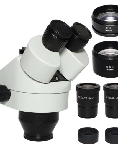 Mikroskop 3.5X-90X Simul-fokal Trinokulární Stereo Mikroskop Hlava Super Widefield 10X20MM Barlow Lens (White)
