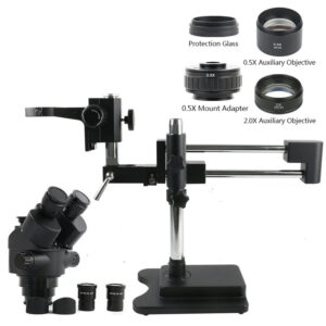 Mikroskop Trinokular Stereo New Mikroskop Hlava 3X-90X Super Widefield 10X20MM Barlow Lens Stojan (Black)