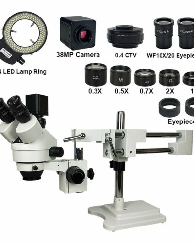 Mikroskop 2.1-90X Trinokulární Stereo Mikroskop Kamera Set +Videokamera 38MP 2K HDMI USB 144 LED Lampa (White Set)