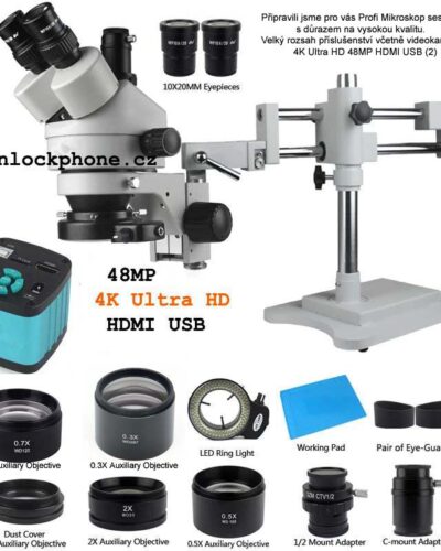 Mikroskop Profesionální sestava 3.5-90X Trinokulární Stereo Mikroskop Hlava 4K Ultra HD 48MP Mikroskopická Kamera HDMI USB (2)