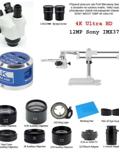 Mikroskop Profesionální sestava 3.5-100X Trinokulární Stereo Mikroskop Hlava Mikroskopická Kamera SONY 4K Ultra HD 12MP HDMI (1)